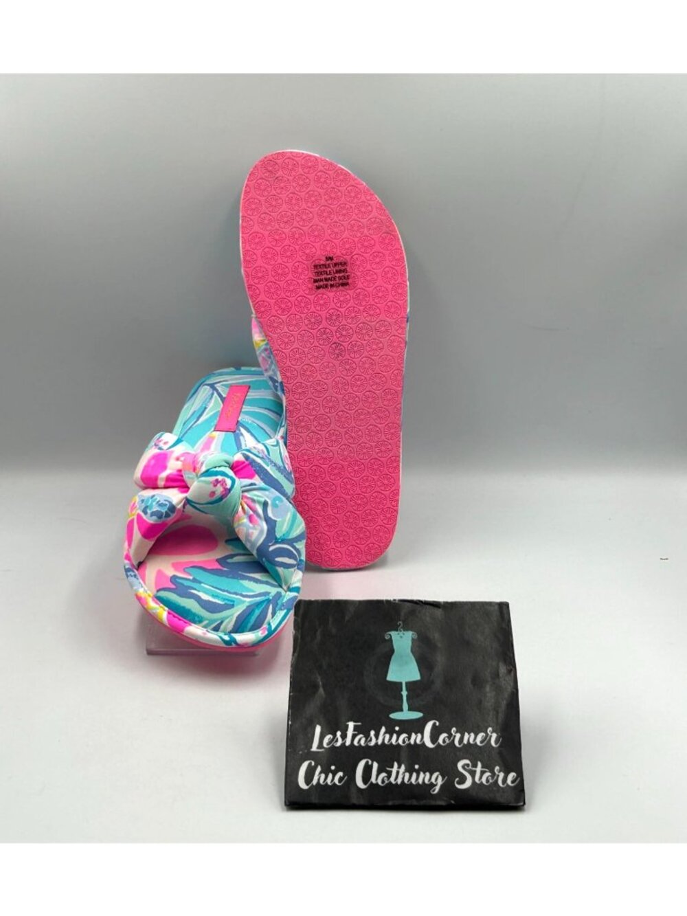 NWOT Lilly Pulitzer In The Sea Glass Aqua Rainforest Pool Slippers Sz S/M 3334 - Picture 3 of 16